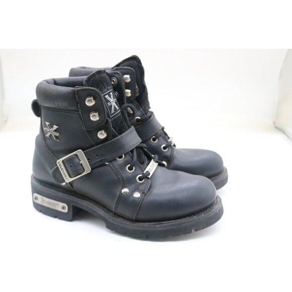 X Element Women's Black Advanced Lace-Up Motorcycle Boots-Leather-6.5M-Biker - Picture 1 of 13